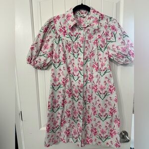 crown & ivy Pink Floral short puff Sleeve Dress